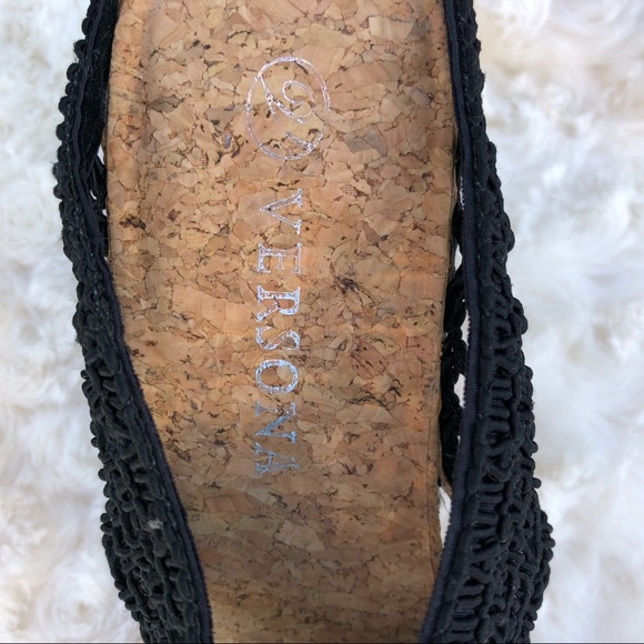 Versona | Stretchy Crochet Black Platform Wedges - Picture 5 of 7